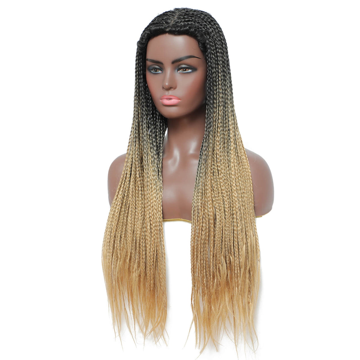 Rosebony Box Braided Wigs for Black Women 24 Inch Ombre Blonde Braids Front Side Show