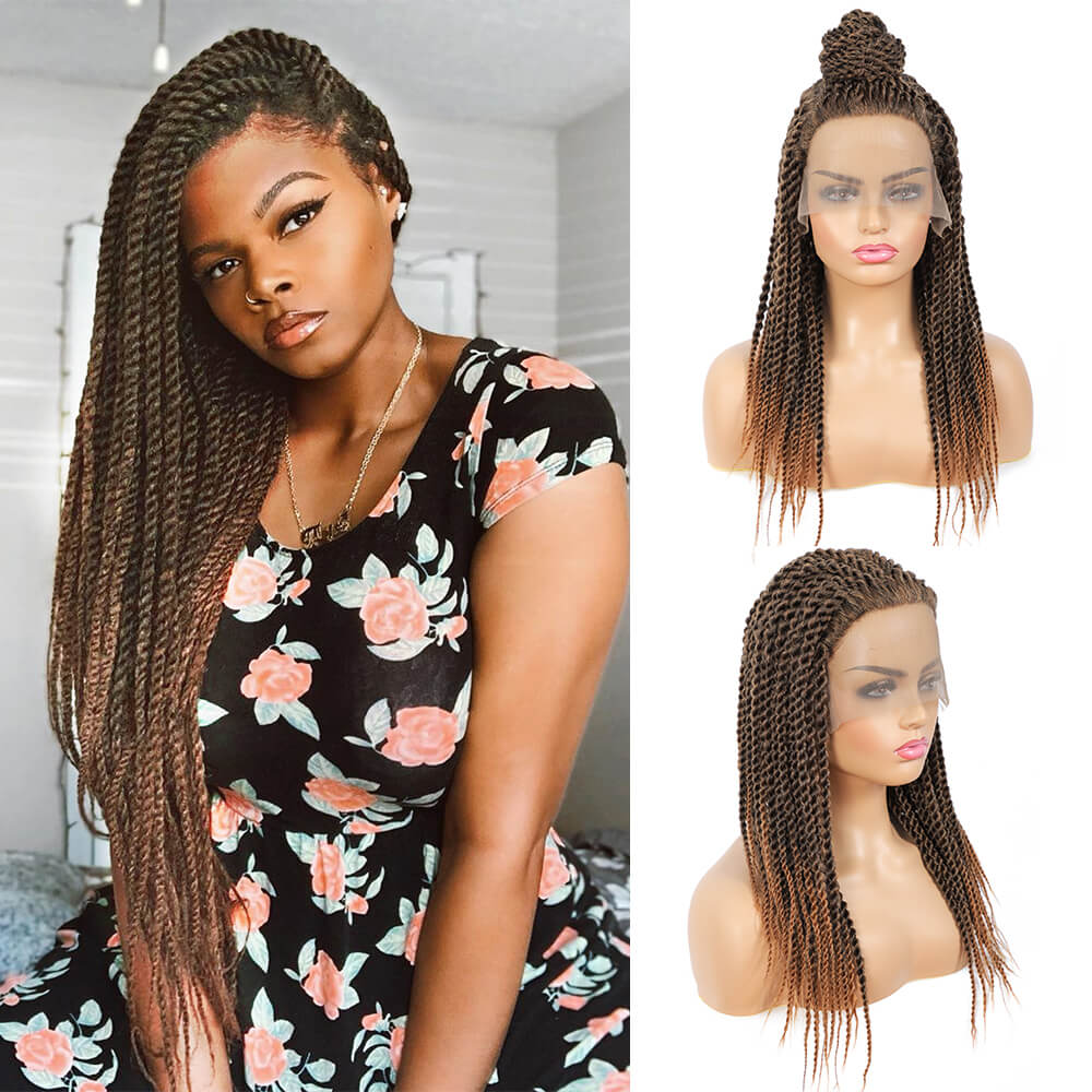 Senegalese Twist Braided Lace Front Wigs #30 Brown Synthetic Wigs – ROSEBONY