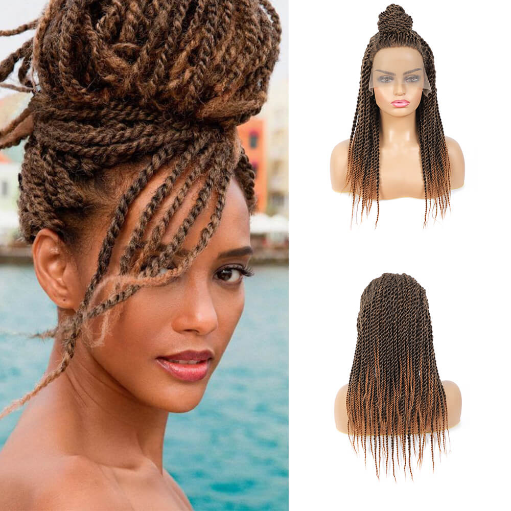 Senegalese Twist Braided Lace Front Wigs #30 Brown Synthetic Wigs