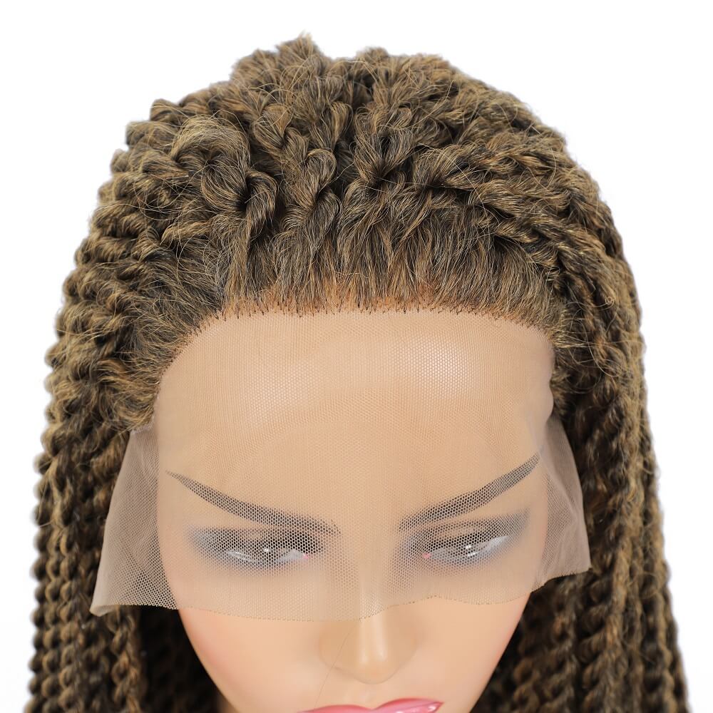 Senegalese Twist Briaded Lace Front Wigs Synthetic #27 Brown Hairline