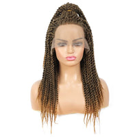 Senegalese Twist Briaded Lace Front Wigs Synthetic #27 Brown With Ponytail