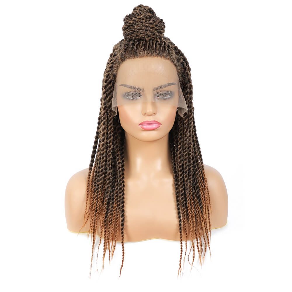 Senegalese Twist Briaded Lace Front Wigs Synthetic #30 Brown With High Tail