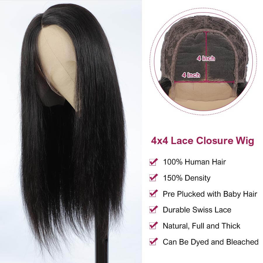 Straight Hair 4x4 Lace Closure Wig Human Hair Wig For African American Women Description
