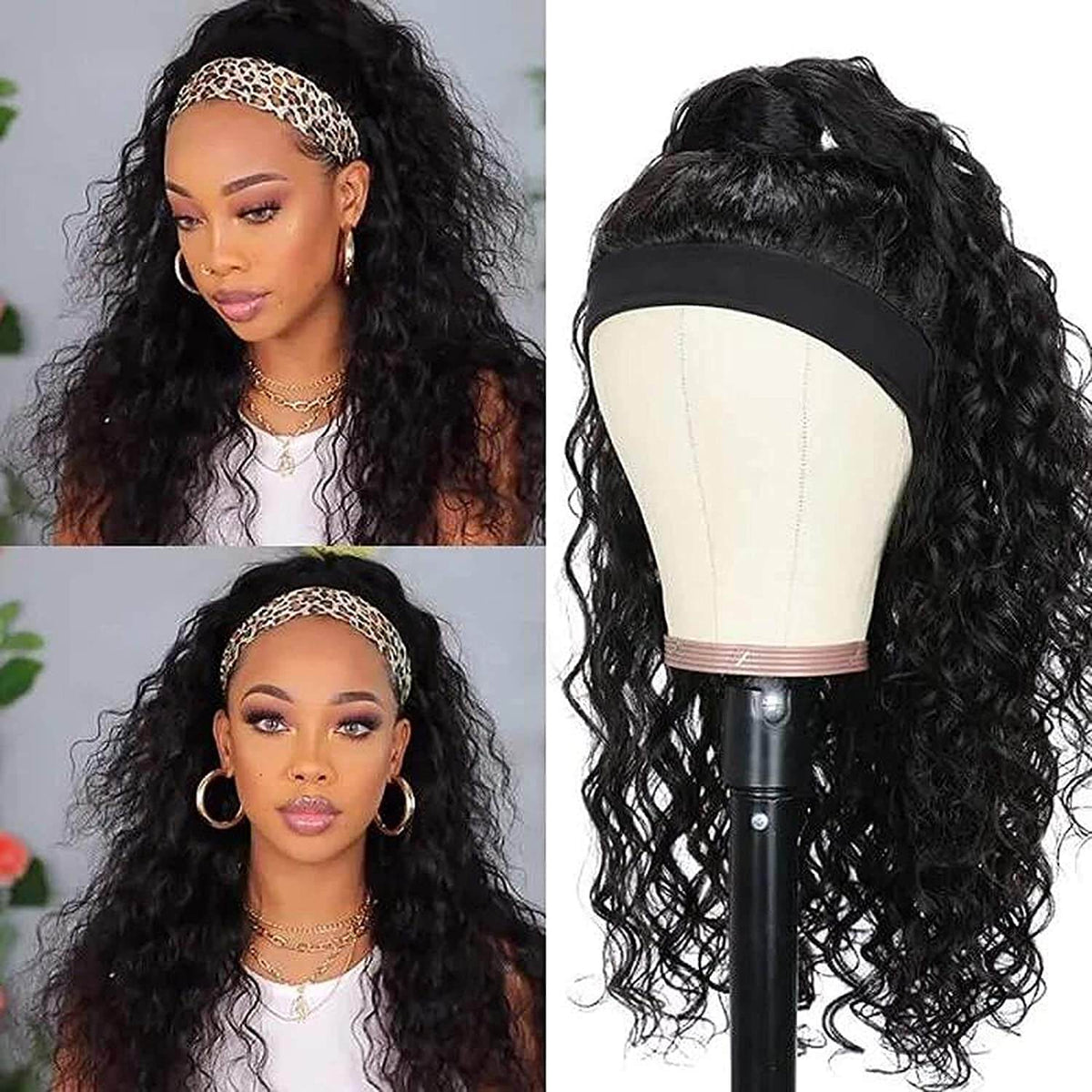 Water Wave Headband Wigs For Black Women Human Hair