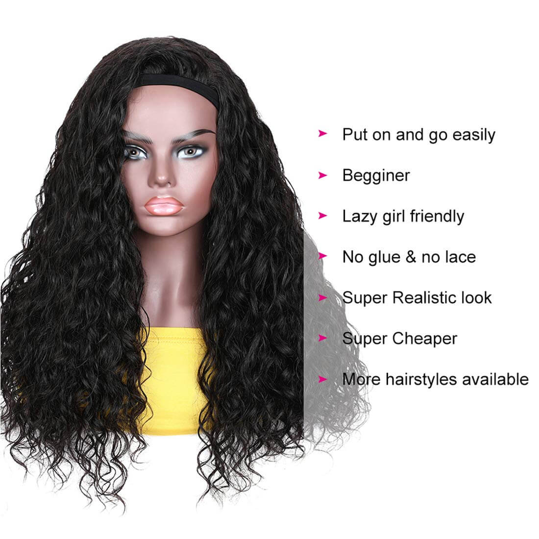 Water Wave Headband Wigs For Black Women Human Hair Description
