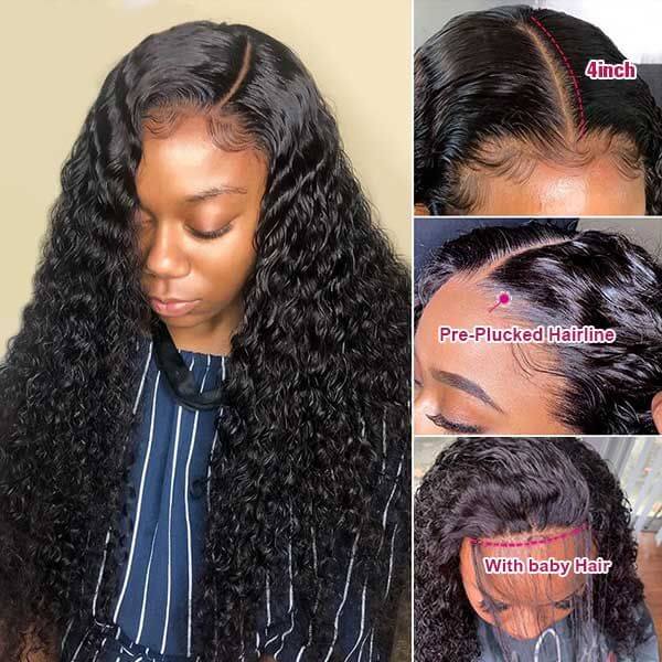 Water Wave Lace Closure Wig Human Hair Wigs For Black Women Baby Hair Show